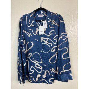 NEW Ginia Womens‎ Washable Silk Pajama Top Size AU 16 Long Sleeve geometric